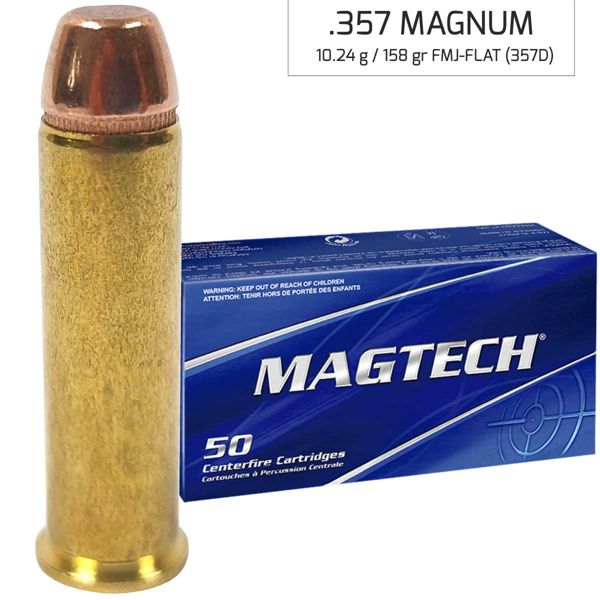 Náboj Magtech 357 Magnum FMJ FLAT (357Q) 8,1 g, 125 grs